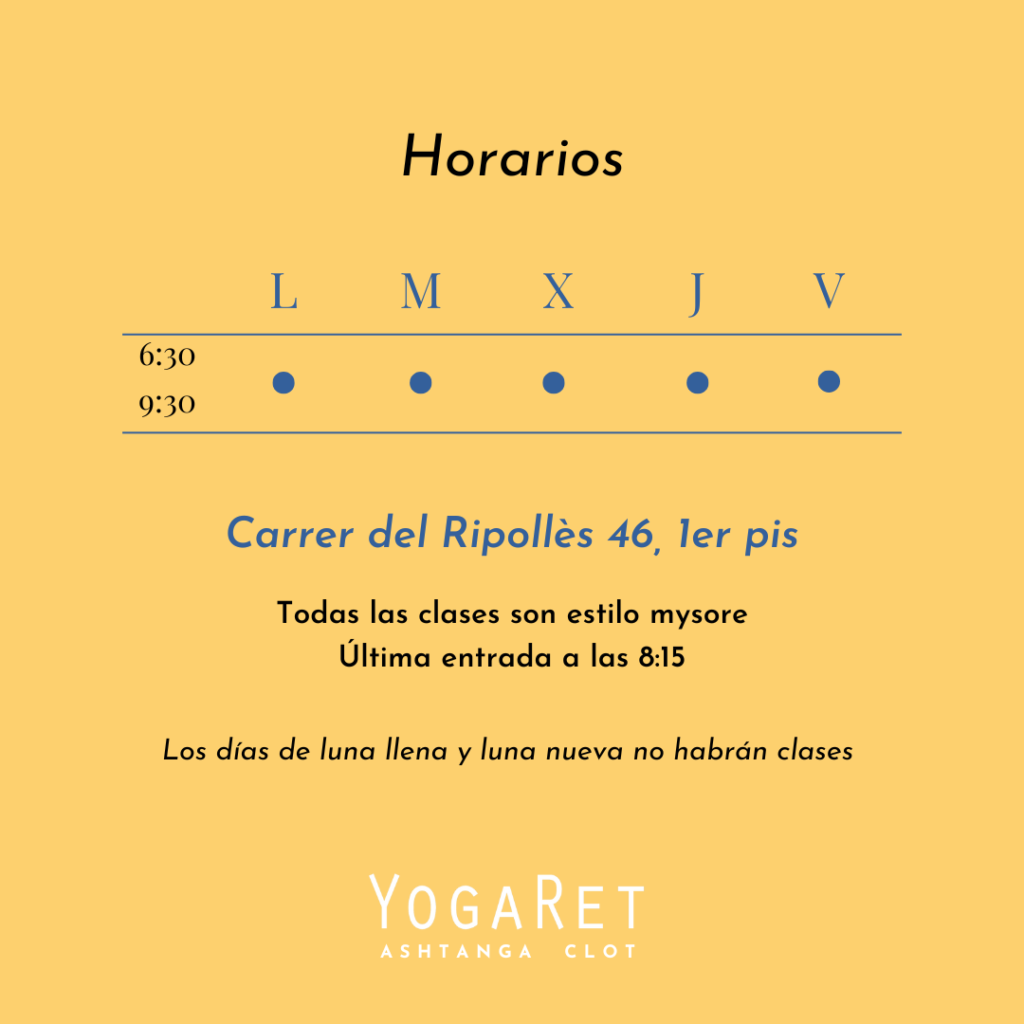 Horarios YogaRet Ashtanga Clot fondo amarillo